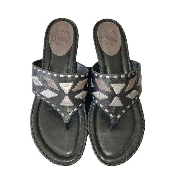 Women's Leather Sandals Toe Post Heel Aztec Size 7.5  NWOT - Picture 1 of 8